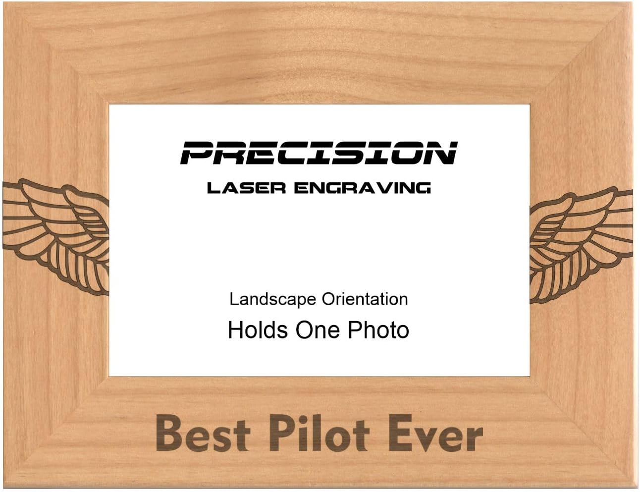 Best Pilot Ever Engraved Natural Wood Picture Frame with Wings