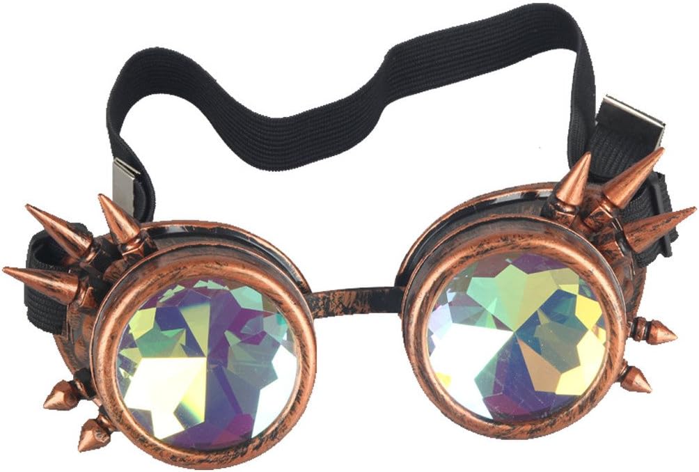 Kaleidoscope Rave Rainbow Crystal Lenses Steampunk Goggles Spike Halloween