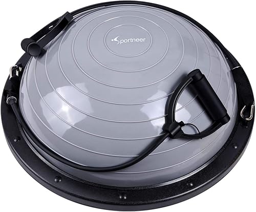 Sportneer Entrenador de pelota de equilibrio con bandas de resistencia y bomba, media pelota de yoga inflable para entrenamiento de cuerpo completo