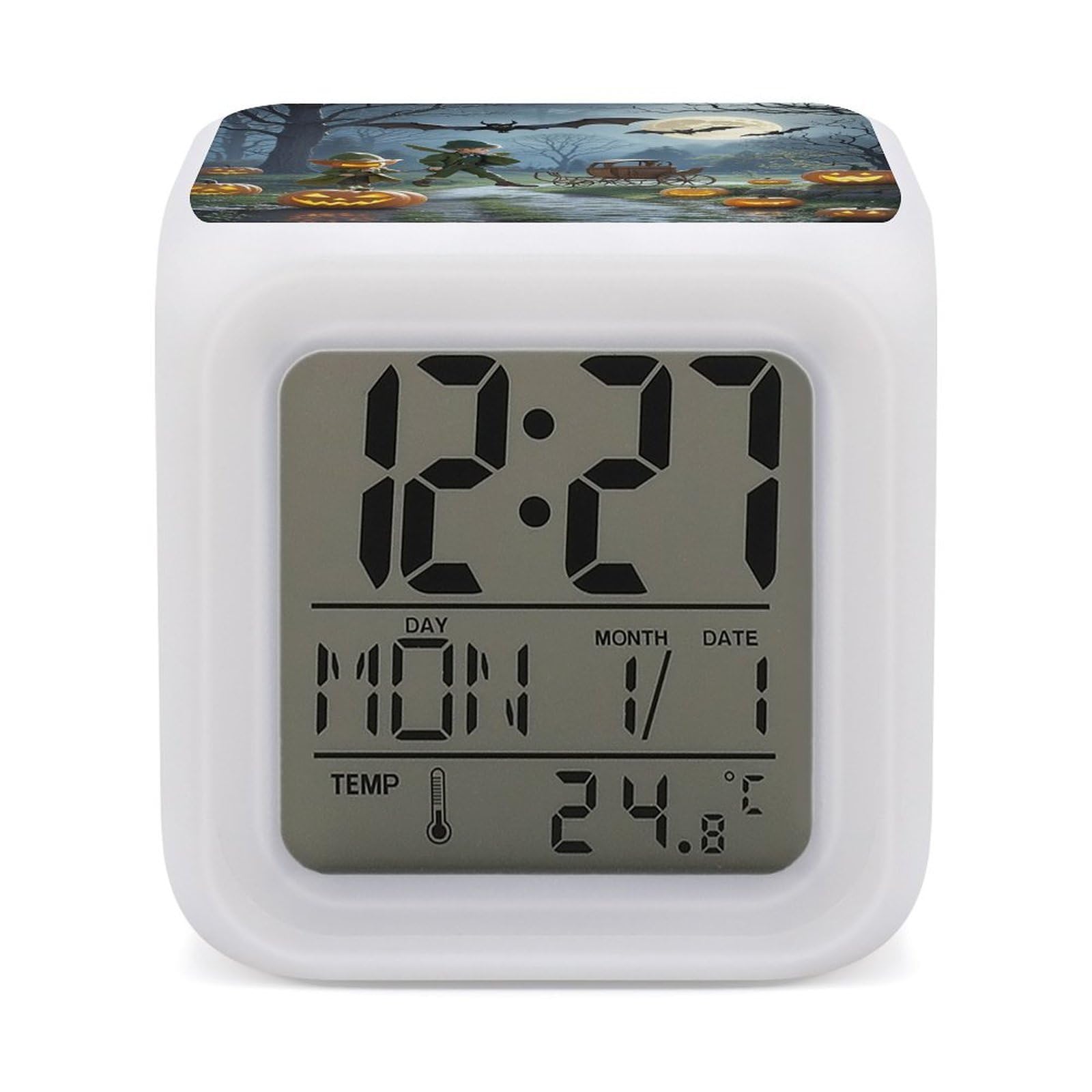 LZQPOEAS Dead Tree Pumpkin Carriage Alarm Clock Desk Clock with 7 Color Changing Night Light Digital Clocks with Temperature Display Sleep Training and Sound Machine for Heavy Sleeper