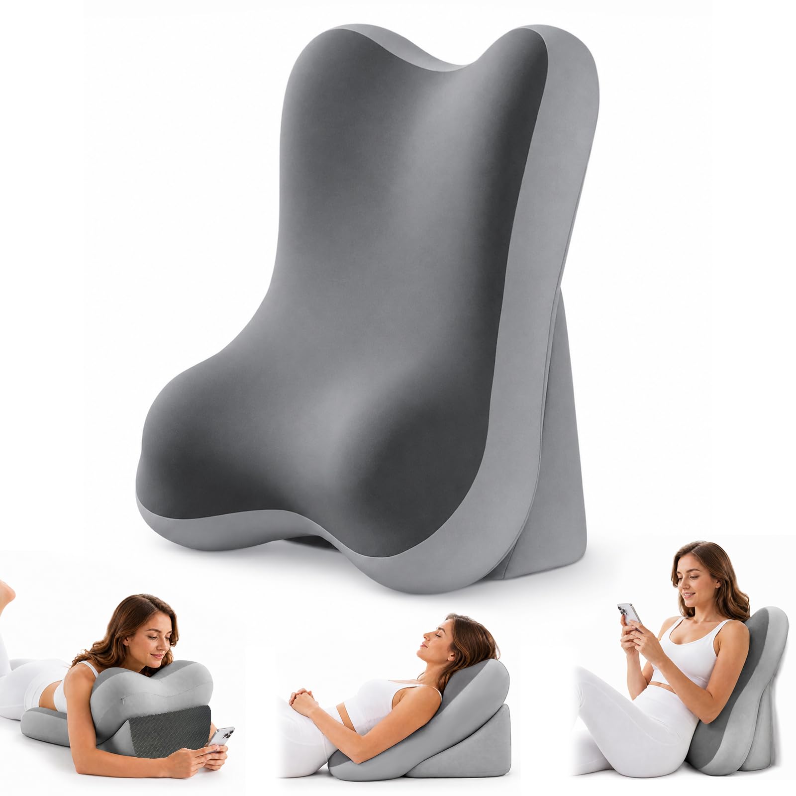 Zurligi Lesekissen für Bett und Sofa, ergonomisches Rückenkissen，Grau