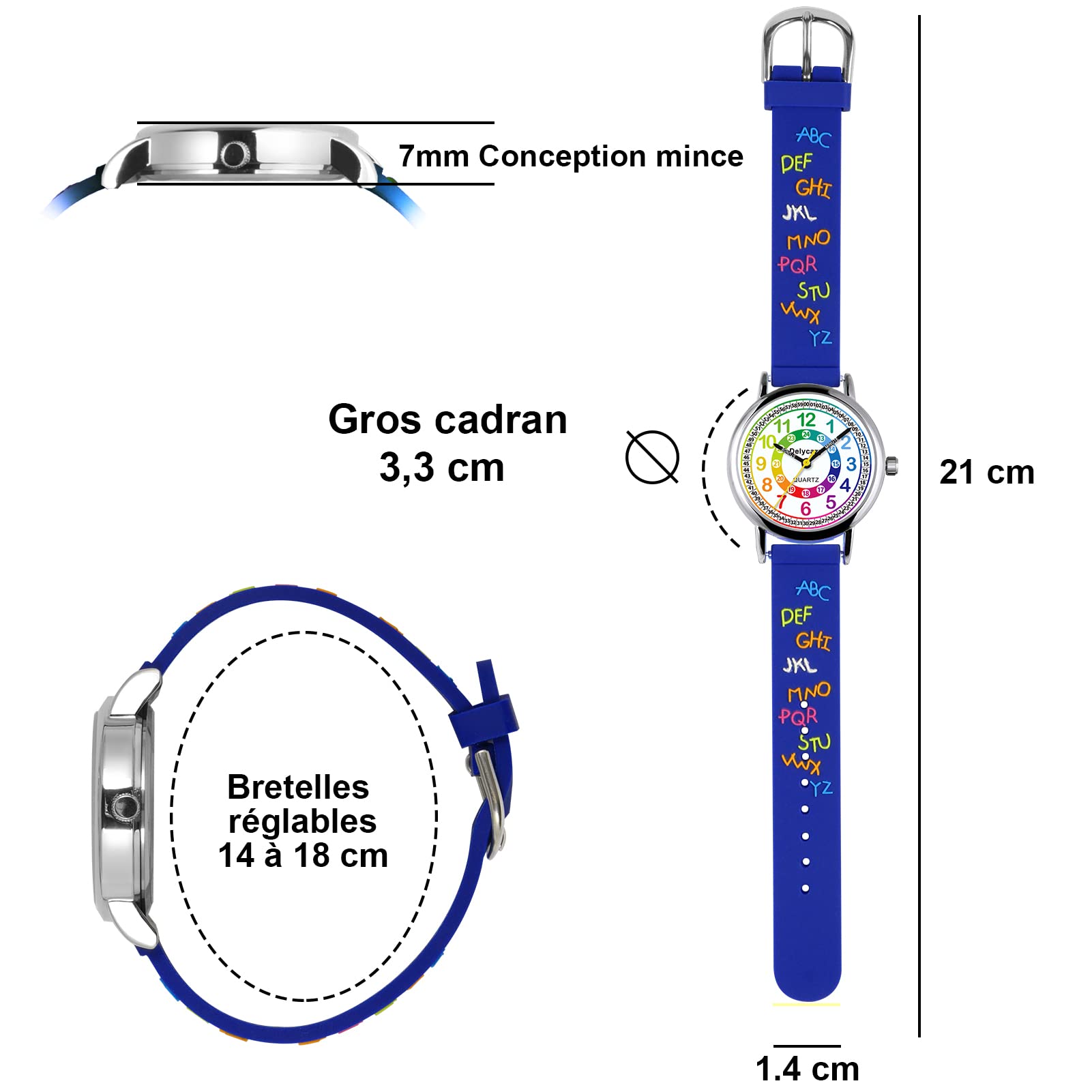 Delycazy Montre Enfant, 12 et 24 Heures Mouvement à Quartz Montre pour Enfants Fille Garçon, Cadeau Fille Garçon 4 5 6 7 8 Ans