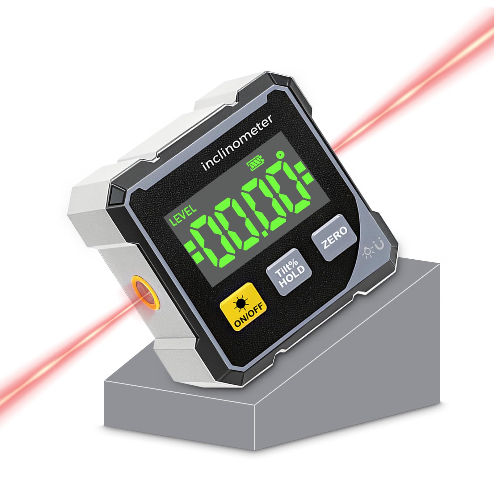 Qivine Grey Digital Angle Finder with Laser, LCD Display 4-Side Magnetic Digital Spirit Level Laser Angle Gauge for Woodworking, Decoration, Construction & DIY Tools