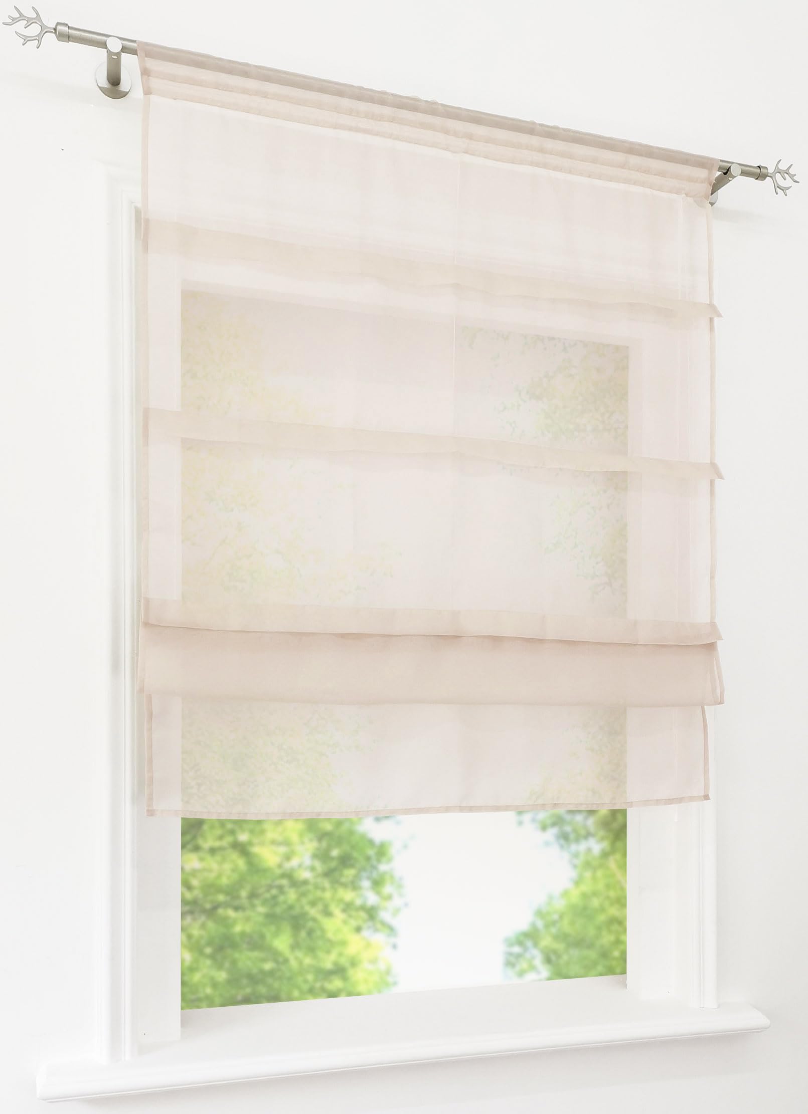 Store Romain Photique Passe Tringle Imprimé Fleurs - Décoration Fenêtre Gris 60x120cm