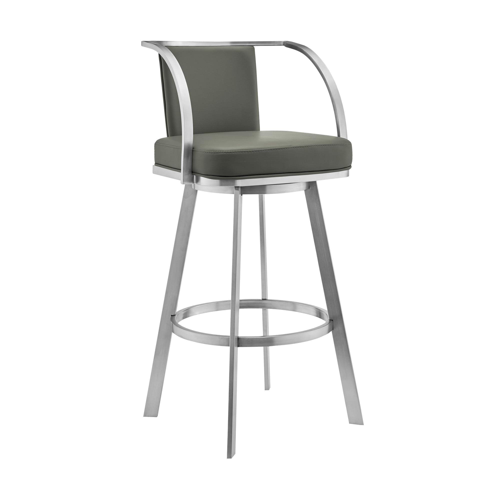 Armen Living Livingston 30" Gray Faux Leather and Brushed Stainless Steel Swivel Bar Stool