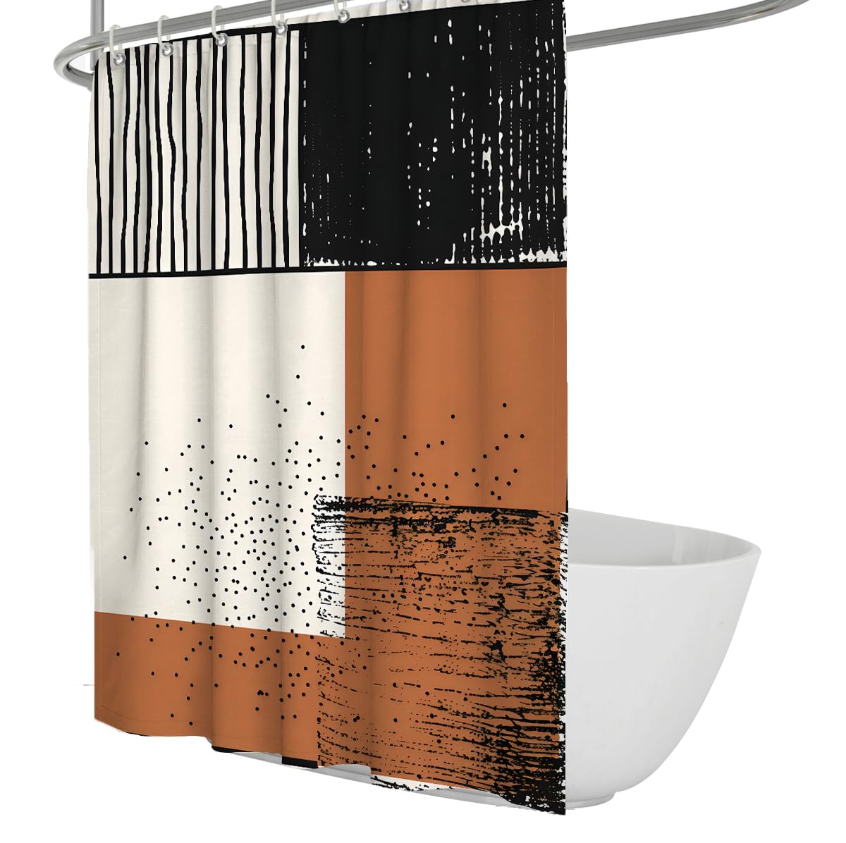 Uiringart Shower Curtains Orange Black Abstract Blocks Bathroom Curtain W180xl200cm Geometric Splatter Waterproof Water Repellent Bath Curtains Rustproof Grommets Home Hotel