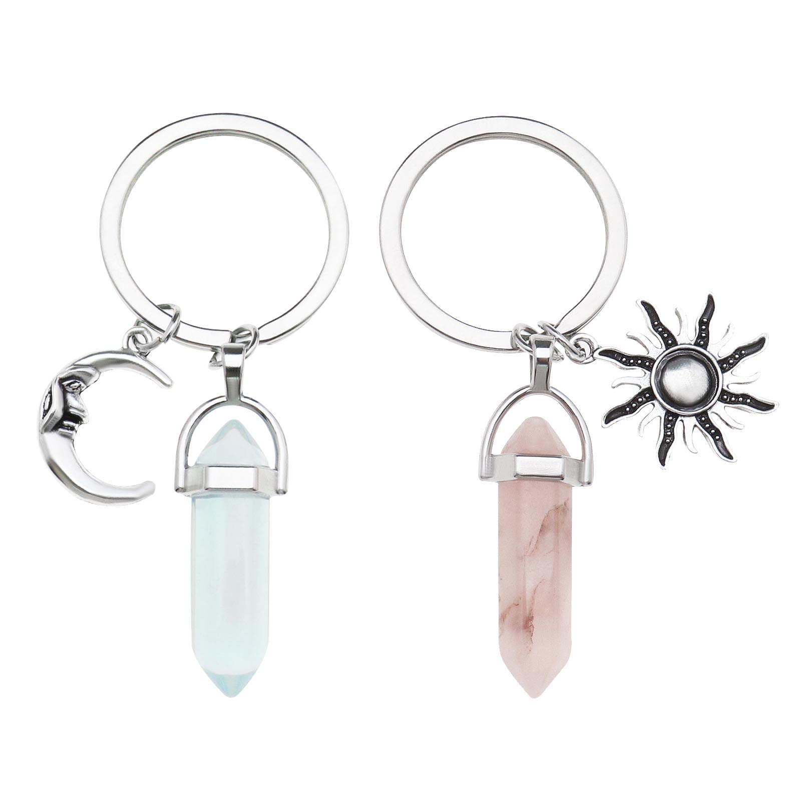 ECSiNG 2PCS Sun Moon Keychain Hexagonal Crystal Pendant ...
