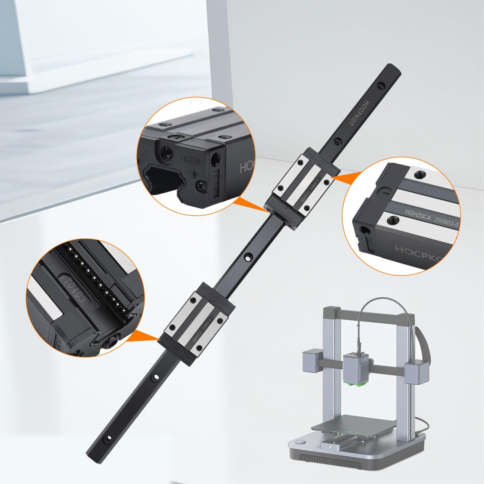 HGR20 Kit de guidage linéaire de 400 mm, 2 rails linéaires de 400 mm et 4 blocs coulissants HGH20CA