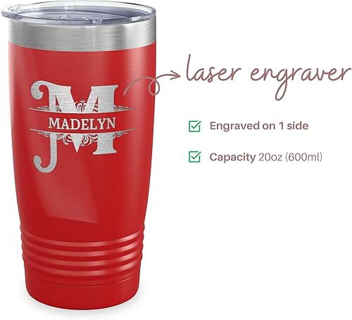 Miniatura 2 de Vaso con monograma de letra dividida grabada con láser, taza de viaje inicial con nombre, regalo personalizado para mujeres y hombres, regalos con
