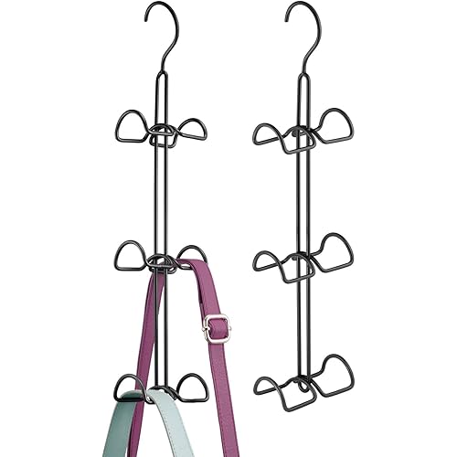 mDesign Metal Wire Over The Closet Rod Hanging Storage Organizer Hanger for Storing and Organizing Purses, Backpacks, Satchels, Crossovers, Handbags - 2 Pack - Black