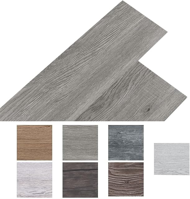 INMOZATA 36Pcs Self-Adhesive PVC Flooring Planks Floorboard Planks Waterproof Floor Stickers for Kitchen Bedroom Bathroom Home Floor Tile 91.5 X 15.2CM (Grey)