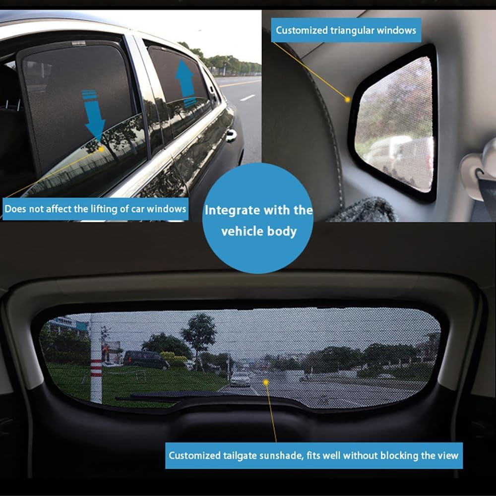Parasoles Ventanas Laterales Coche para VW Touran II (2015–2022), Transpirable Bloqueo Rayos UV Nocivos Privacidad Parasoles Accesorios,E/6Pcs Side+Rear