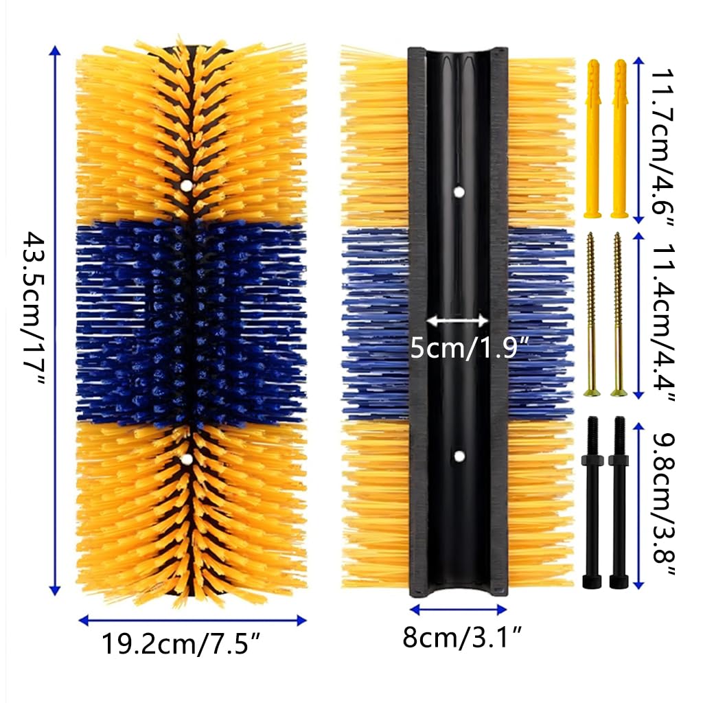 2-Pack Heavy Duty Livestock Scratch Brush, Flexible 90° Bendable Cattle Brush for Grooming, Massage & Cleaning, Durable Animal Scratching Brushes for Cattle,Horse,Pig,Goat,Barn,Stable,Fence Mount