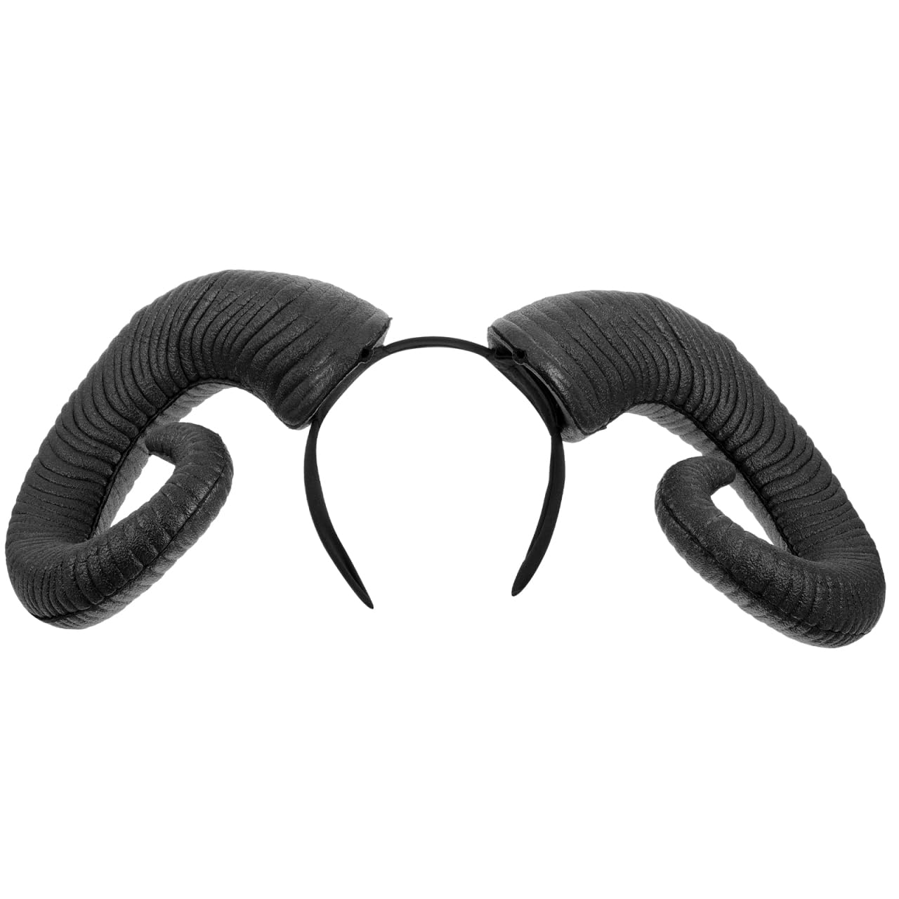 Luxshiny Devil Horns Headband for Women Men, Black Gothic Sheep Goat Horn Hair Band with Elastic Fit for Halloween Cosplay