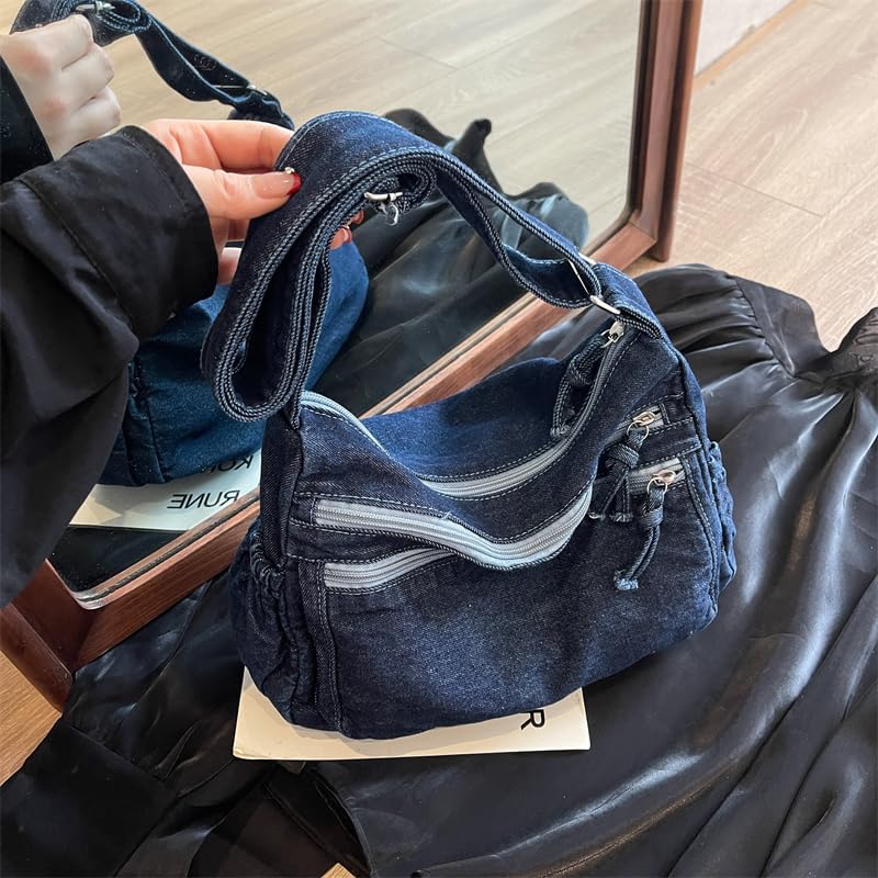 Image of Denim Shoulder Bag Canvas Messenger Bag for Women Men Tote Bag Casual Retro Aesthetic Crossbody Bag Handbag