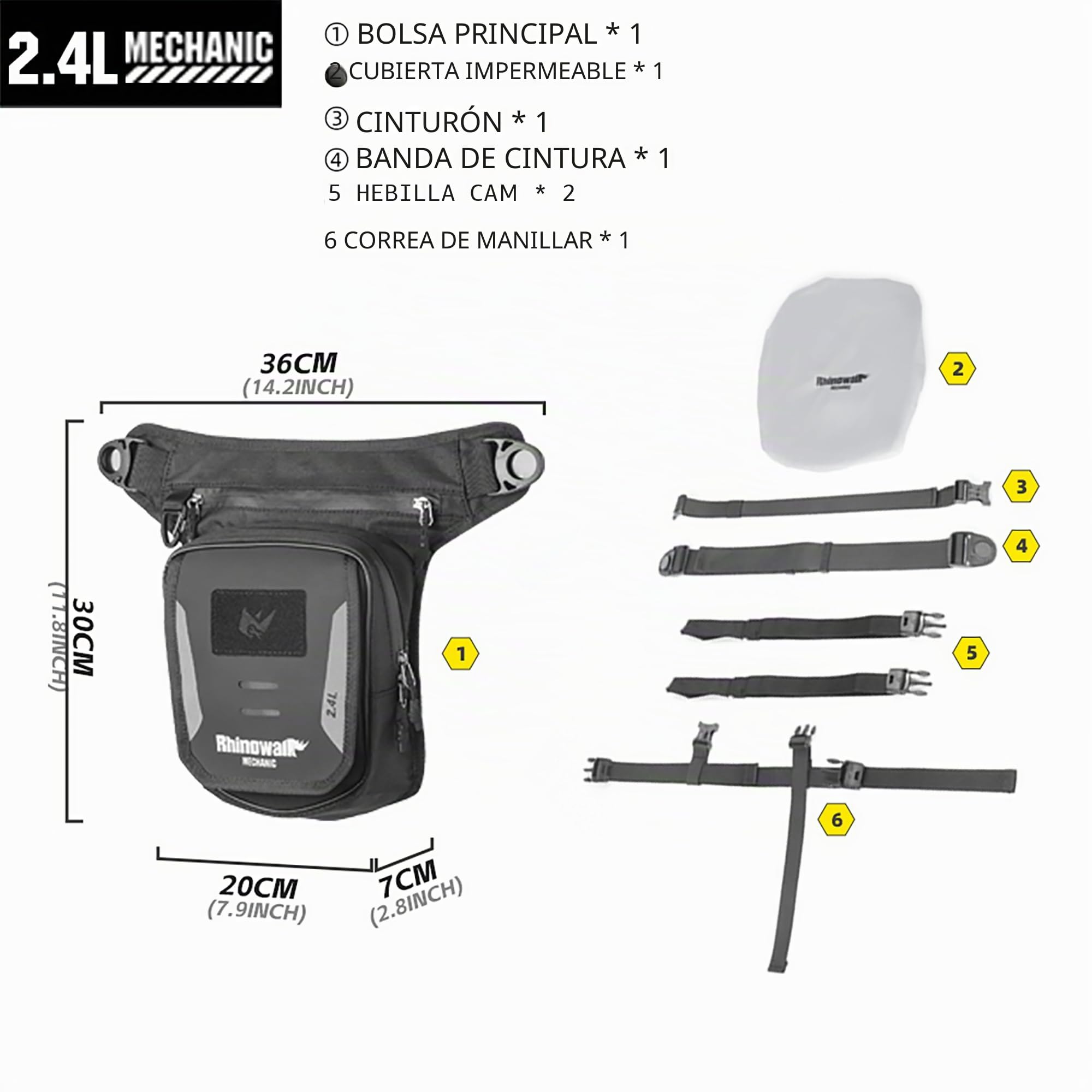 Rhinowalk Bolsa para depósito de motocicleta 2.4L con imán y correas – Bolsa para pierna, bolsa en el pecho, bandolera con compartimento para smartphone y funda impermeable