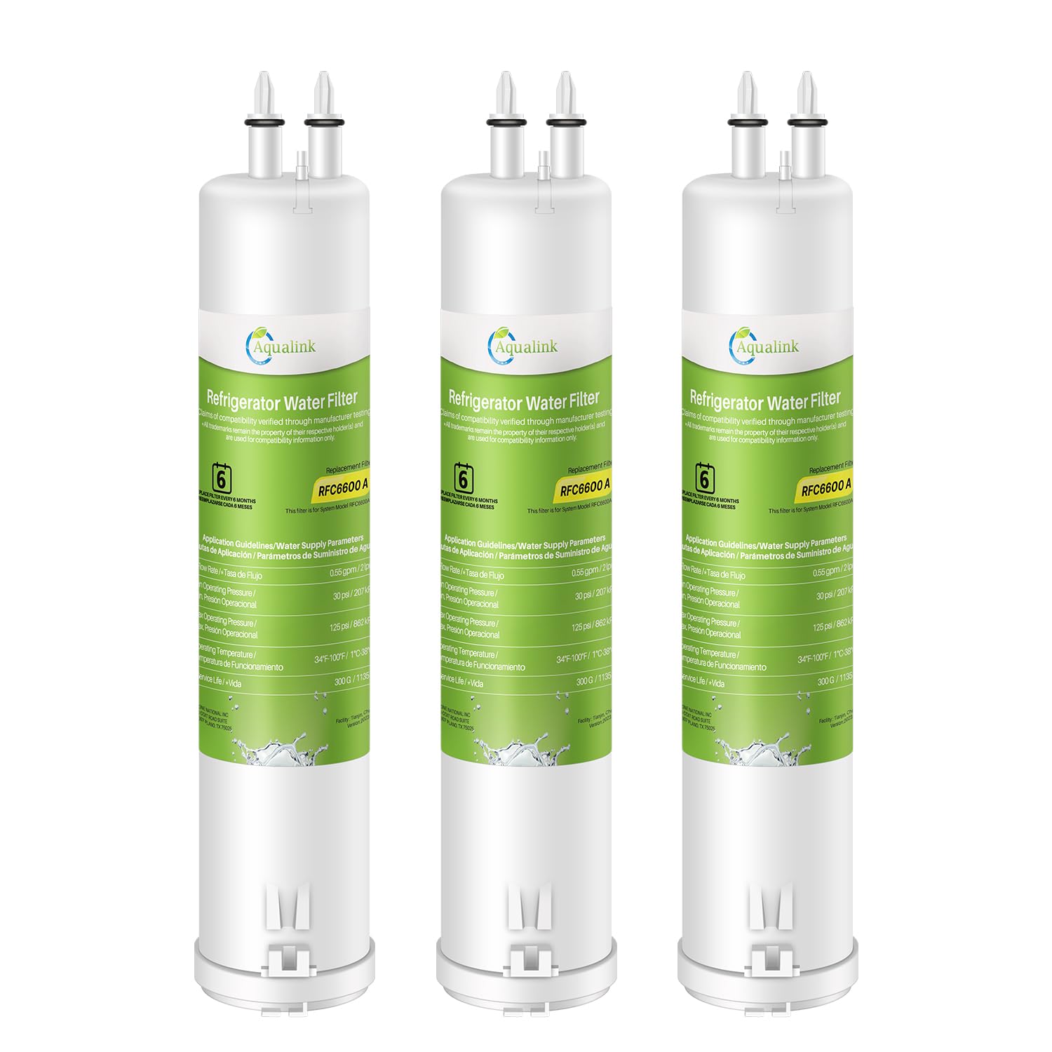 AQUALINK RFC6600A Refrigerator Water Filter Cartridge Compatible with EDR3RXD1, 4396841, 4396710, Filter 3, 46-9083,46-9030, 9030, 9083, 3 Pack