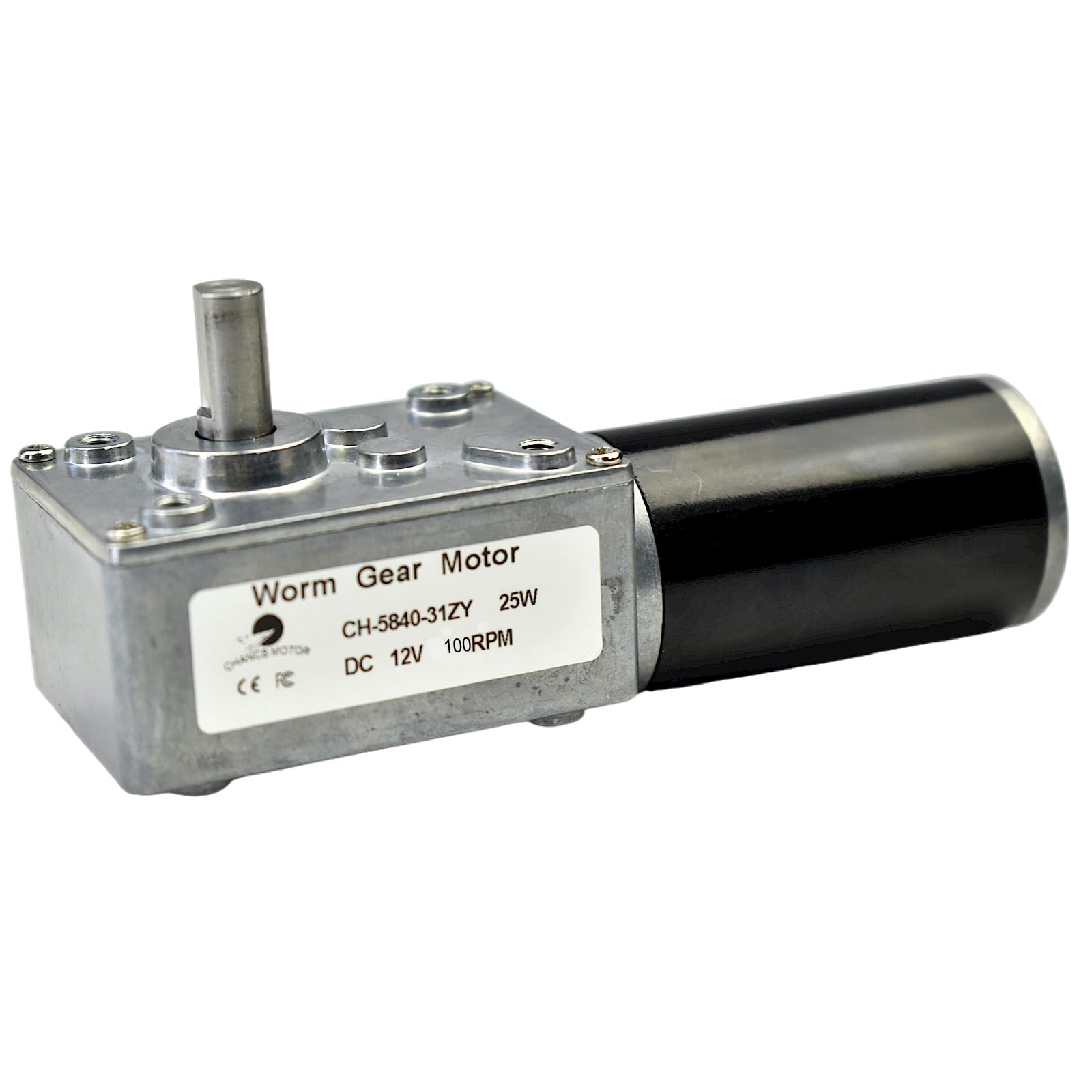 CHANCS Metal Gearbox Motor Reversible Worm Gear Self-Locking Motor DC 12V 100RPM for Bank Equipment,Motorized Curtains