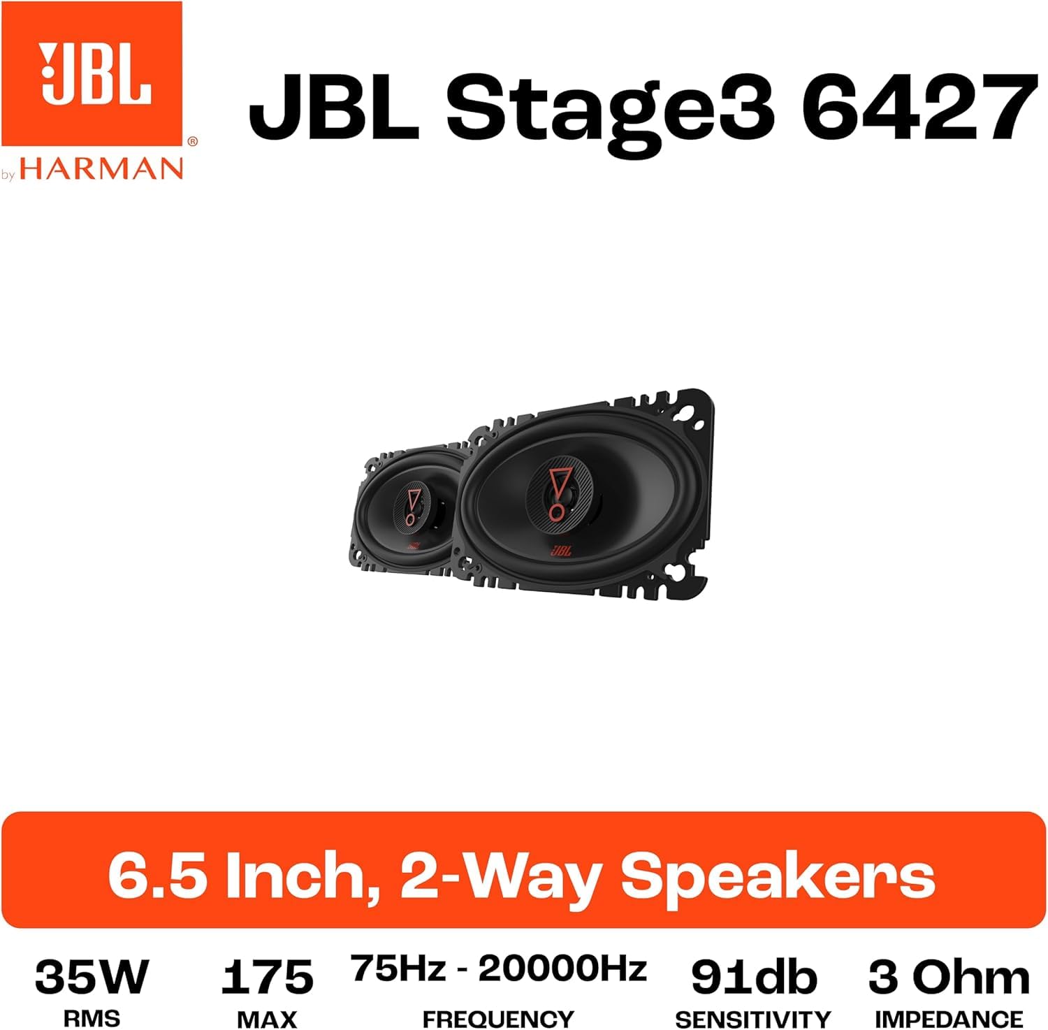 JBL Stage3 6427 2-drożny zestaw głośników samochodowych Harman Kardon - 175 W owalne głośniki samochodowe - duże 4" x 6" - 10 x 15 cm, czarny