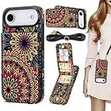 OGGU Compatible for iPhone Air Case Wallet with Crossbody Strap, 5 Card Holder [RFID Blocking], Flip Mandala Pattern Vegan Leather Protective Shockproof Slim Phone Case for iPhone Air 6.5’’ for Women