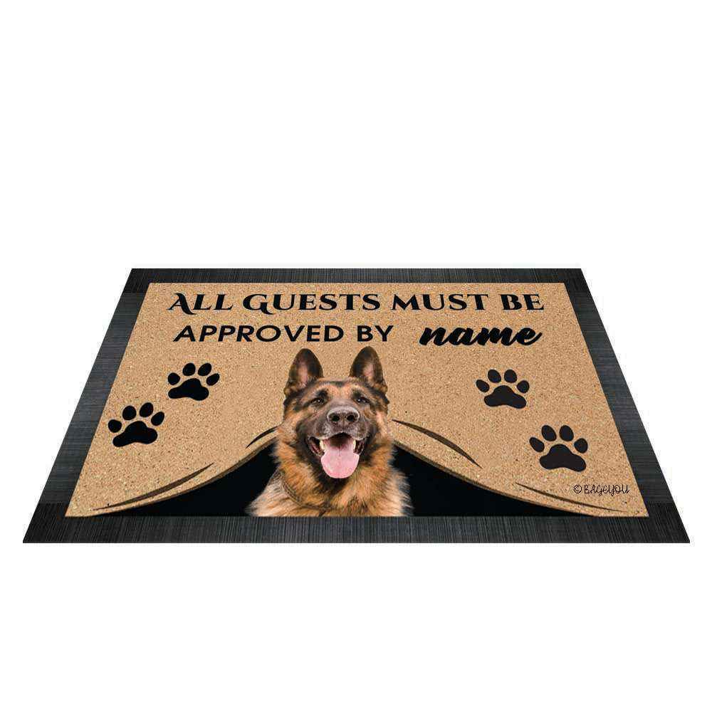 BAGEYOU All Guests Must be Approved Outdoor Doormat with My Love Dog German Shepherd Welcome Floor Mat Custom Name 23.6" X 15.7"