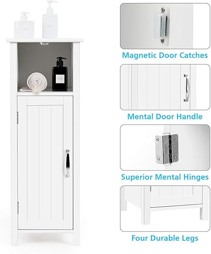 Miniatura 9 de DORTALA Armario de almacenamiento de piso de baño con estante ajustable de una sola puerta, organizador de almacenamiento de baño, artículos de