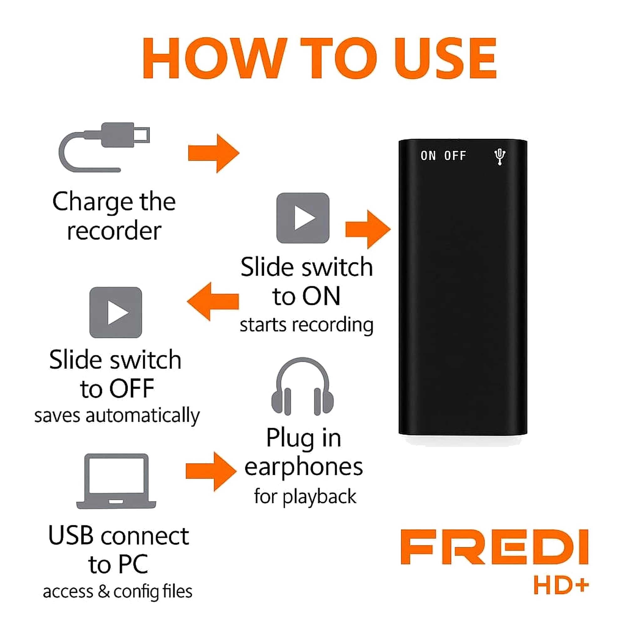 FREDI HD PLUS Mini Digital Voice Recorder with 8GB Inbuilt Memory | Small & Portable Audio Recorder | Voice Activated Recording | USB Rechargeable | Perfect for Indoor & Outdoor Use - Meetings 2