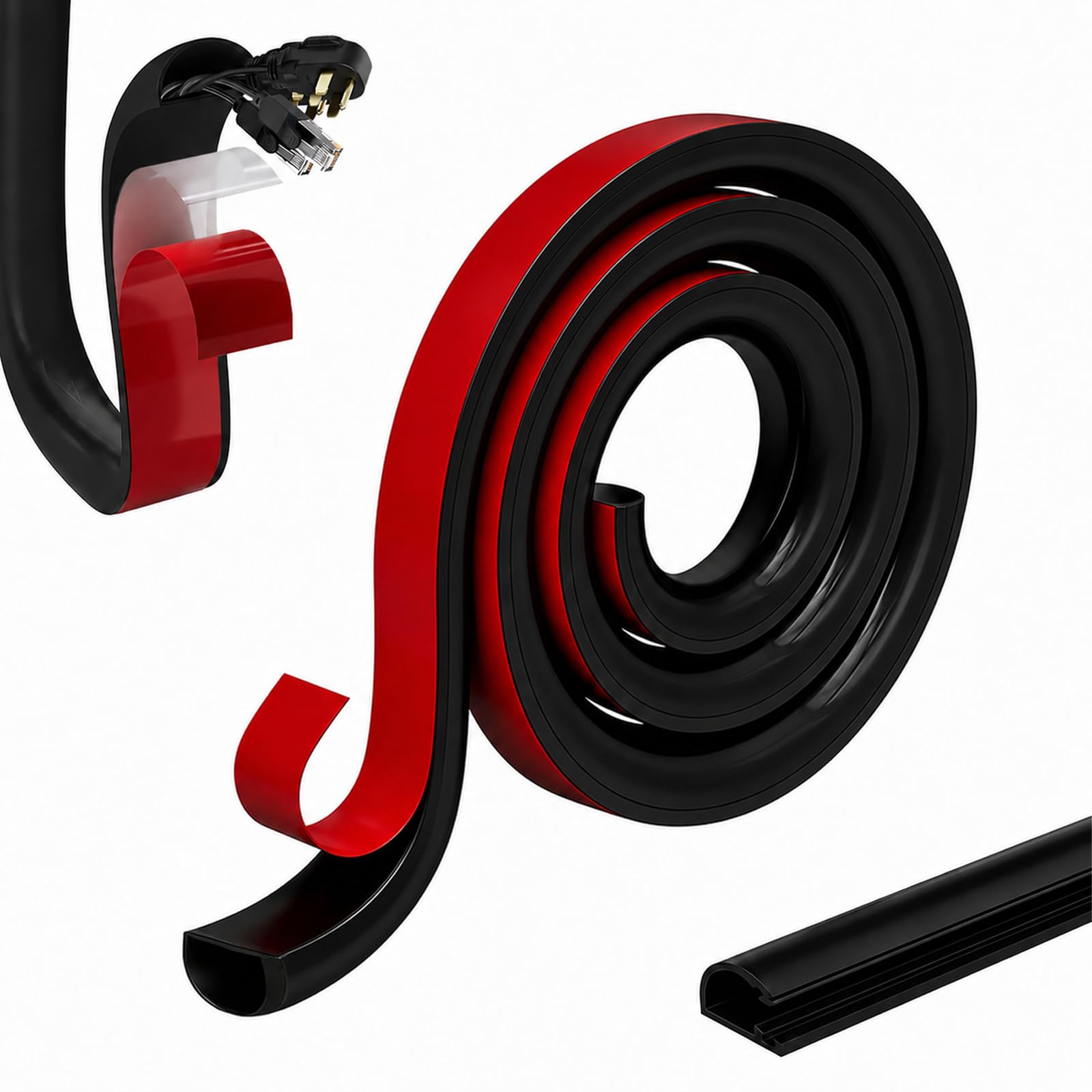 3m Silicone Cable Trunking, 22 x 11mm Half Round Flexible Cable Trunking Self Adhesive, Side Opening Wire Hider, Black Wire Covers for Cables, Suitable for Ceiling, Wall and Floor