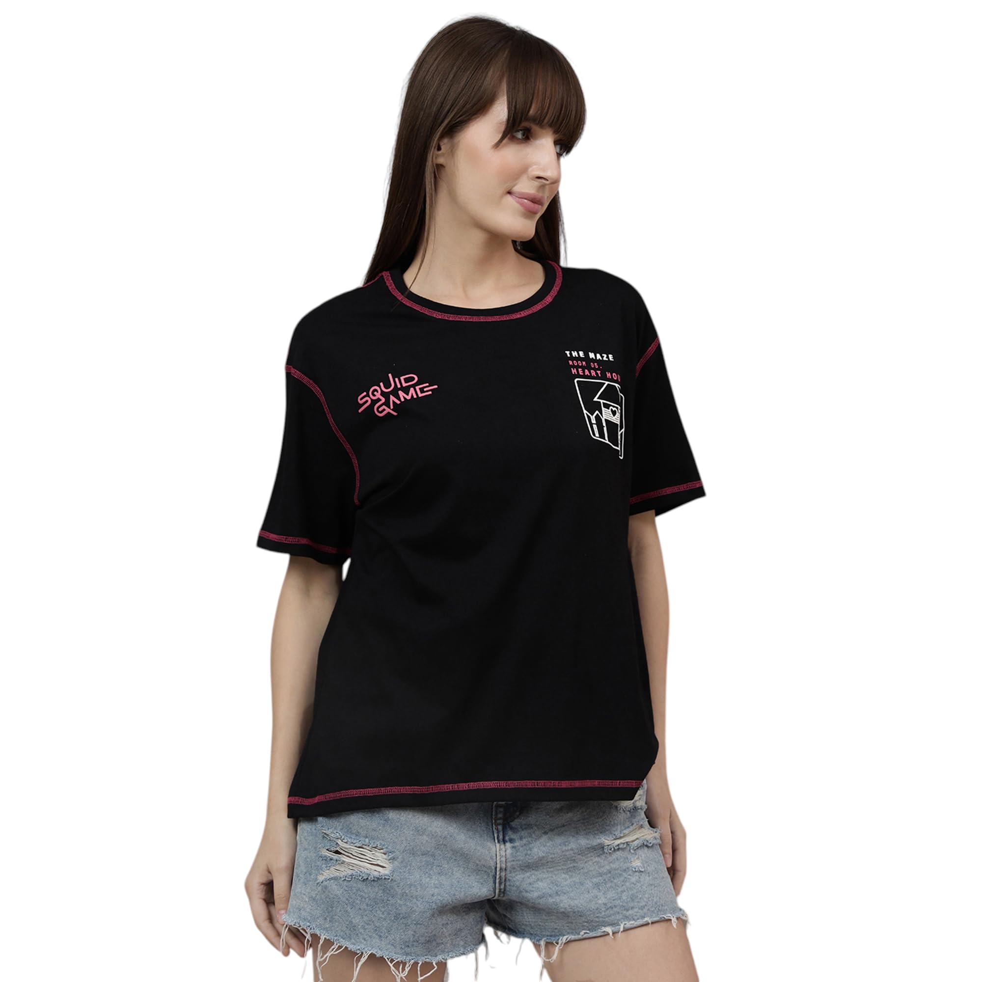 free authority Official Squid Game Women Short Sleeve Round Neck Graphic Printed Cotton Oversized Fit Tshirt-picture-38