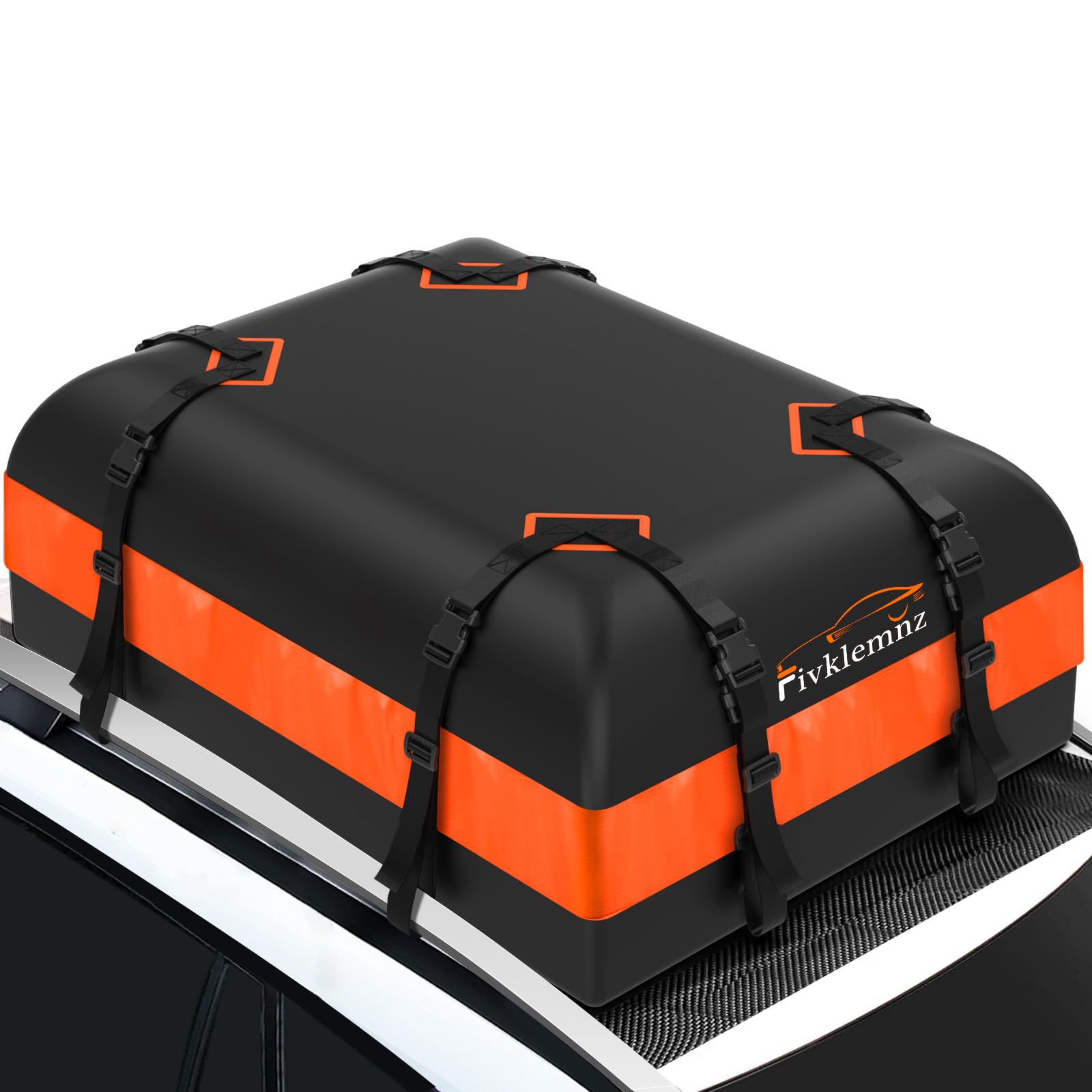 Photo 1 of FIVKLEMNZ Car Rooftop Cargo Carrier Roof Bag Waterproof for All Top of Vehicle with/Without Rack Includes Topper Anti-Slip Mat + Reinforced Straps + 6 Door Hooks + Luggage Lock