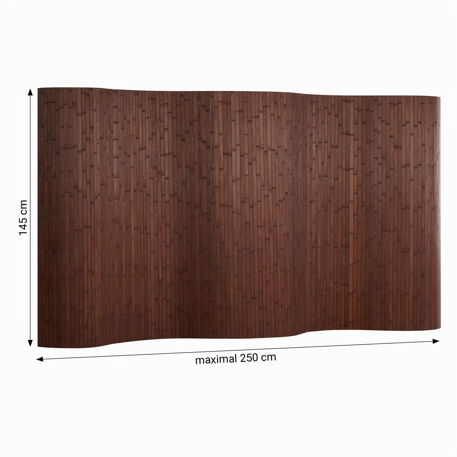 Homestyle4u Paravent en bambou 145 x 250 cm (H x l) - Marron foncé - Pliable - Brise-vue - Paroi espagnole pour salon, chambre à coucher, bureau - Forme ondulée enroulable - Article 3138
