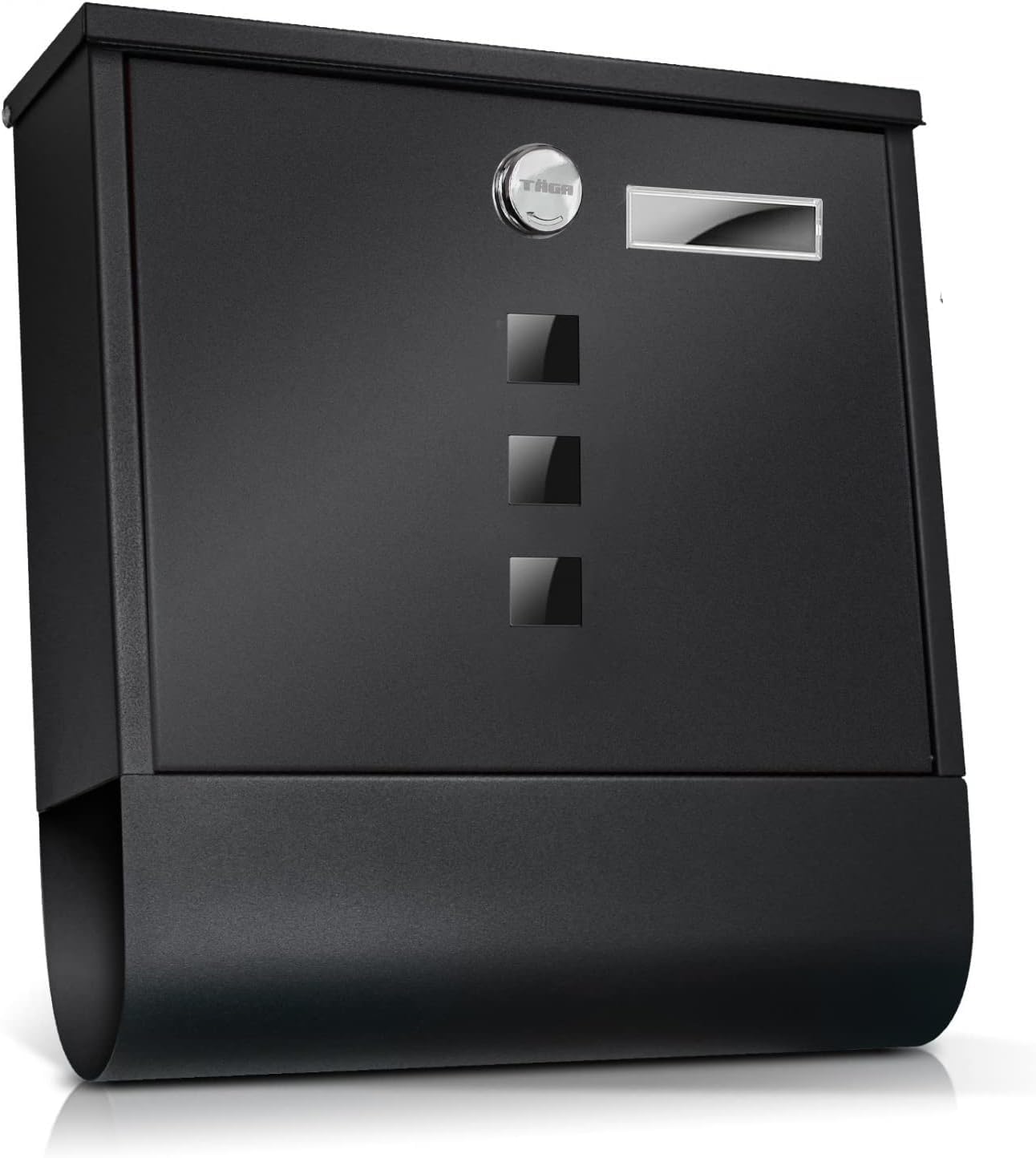 Wall Mounted Letterbox Modern Mailbox Lockable Mail Box Galvanised Steel Post Box with Copper Lock Newspaper Holder for Outside Wall, Black (Round)