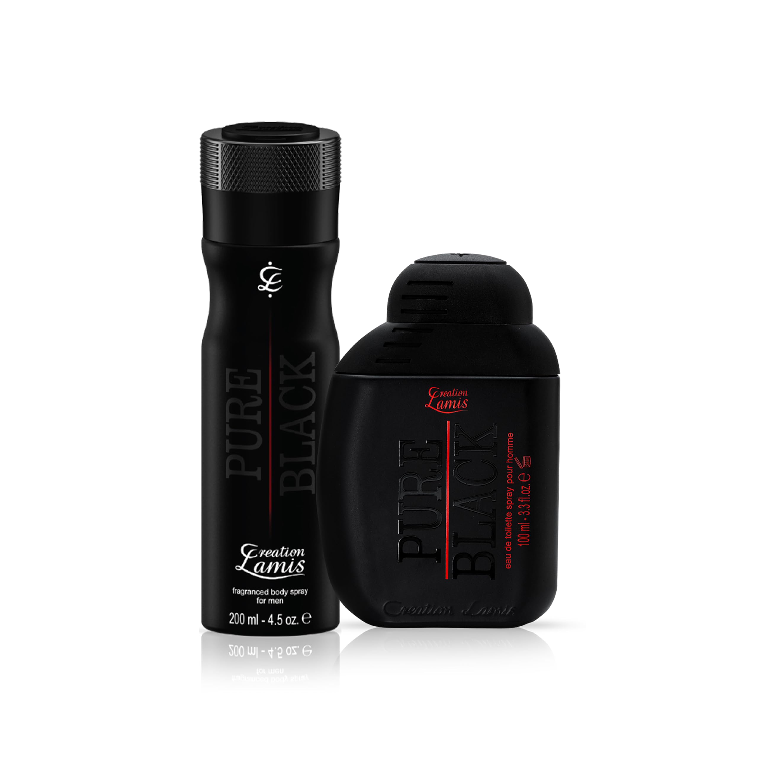 Creation Lamis Pure Black Gift Set for Men (Eau de Toilette 100ml + Body Spray 200ml) Long Lasting Perfume Gift for Him
