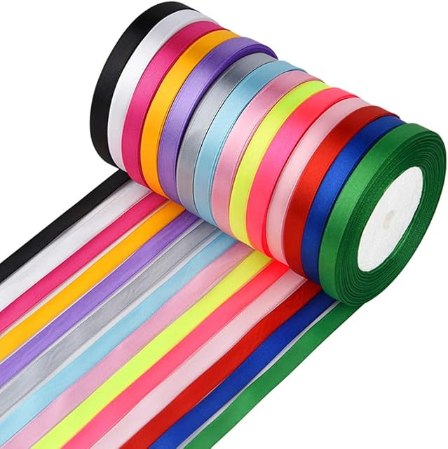 FEPITO 10mm Satin Ribbon 350 Yards Fabric Ribbon Satin Roll 14 Colors