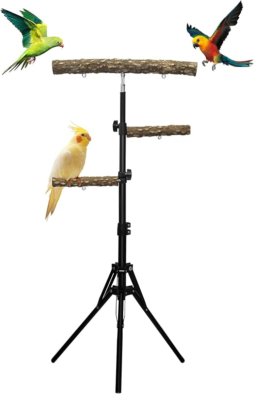 Poleiro para Aves Arfubye com 3 Níveis, Madeira Natural e Altura Ajustável de 40,64 a 160,02 cm CJ004-4