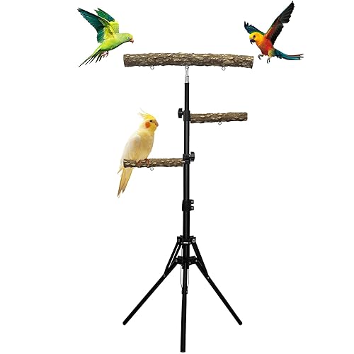 3-Layer 16-63 Inch Height Adjustable Bird Perch Pepper Wood Birds