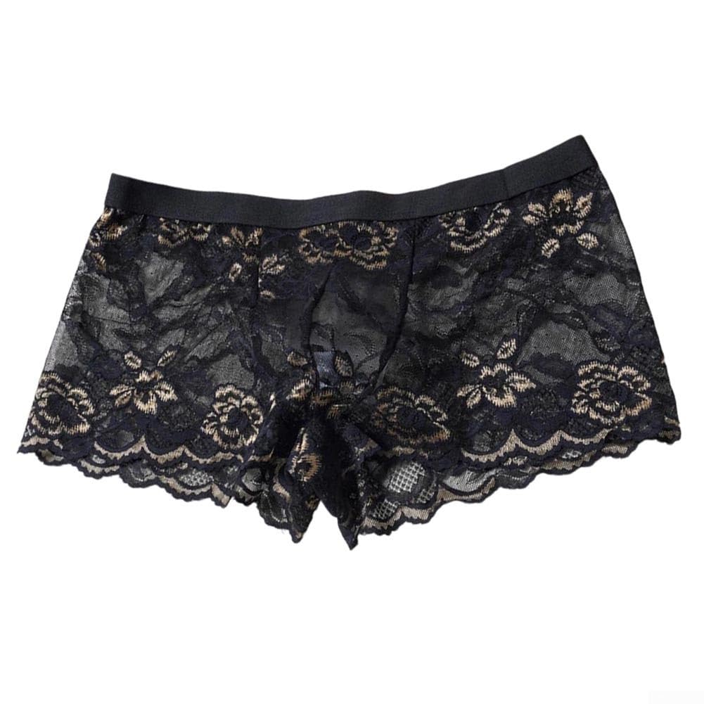 Boxer en dentelle transparente pour homme - En jacquard translucide - Pour vêtements de nuit et lingerie exotique - Noir