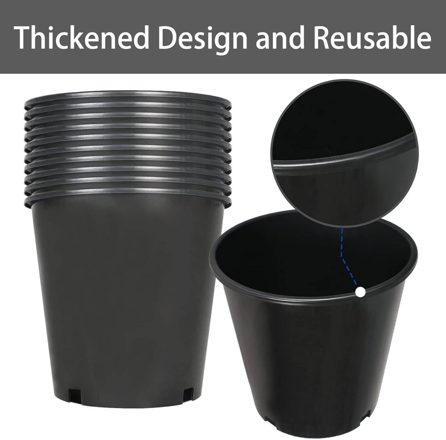 2 Gallon Plant Nursery Pot 10-Pack 2 Gallon Plastic Garden Planter Pots Flower Seedling Injection Molded Container Seed Starting Pot for Indoor Outdoor Plants Seedlings Vegetables Black