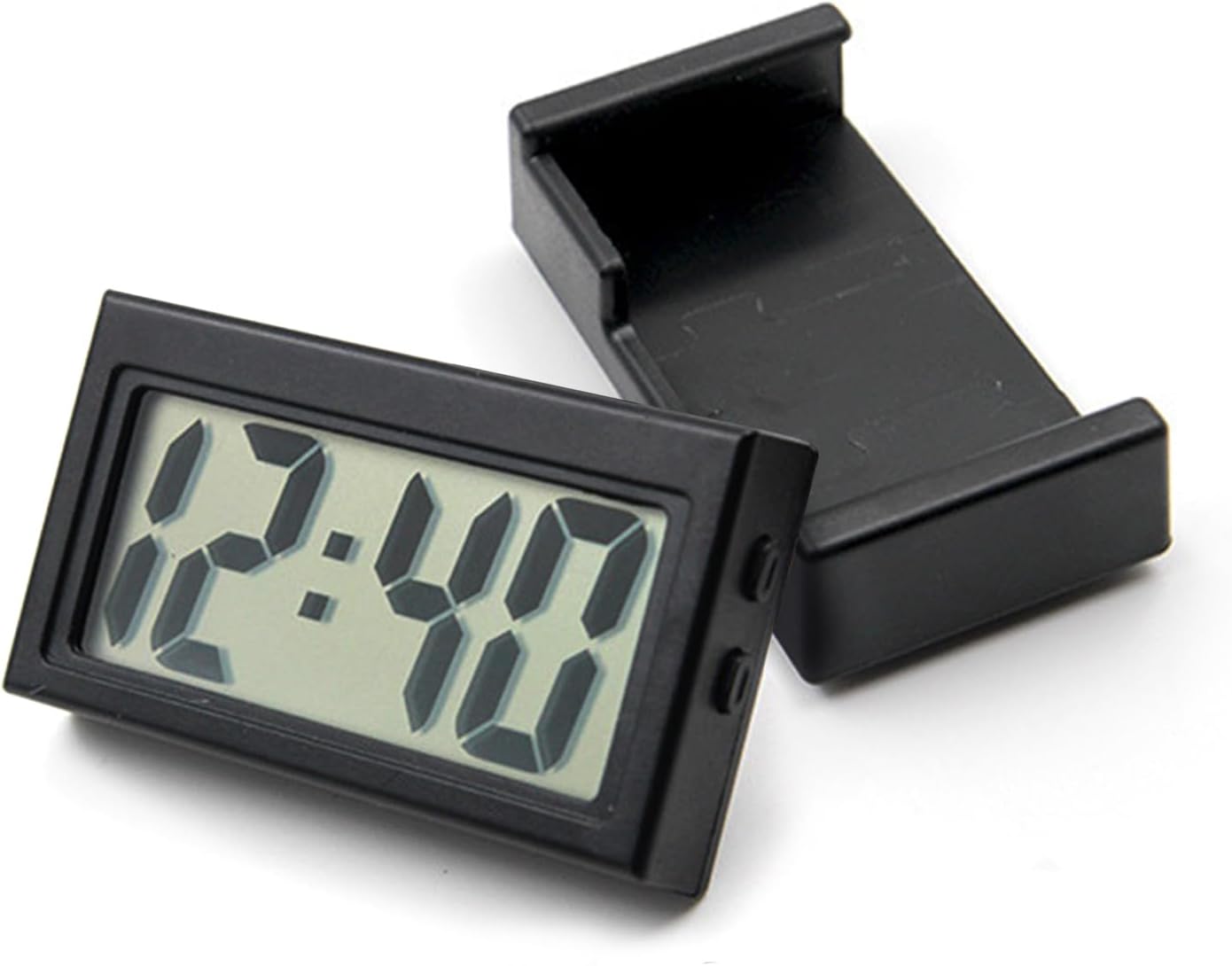 1 PC Mini Car Clock, Car Dashboard Digital Clock, with Clear LCD Screen Stand Case Function, Self-Adhesive Digital Clock, for Car Truck Dashboard (Black)