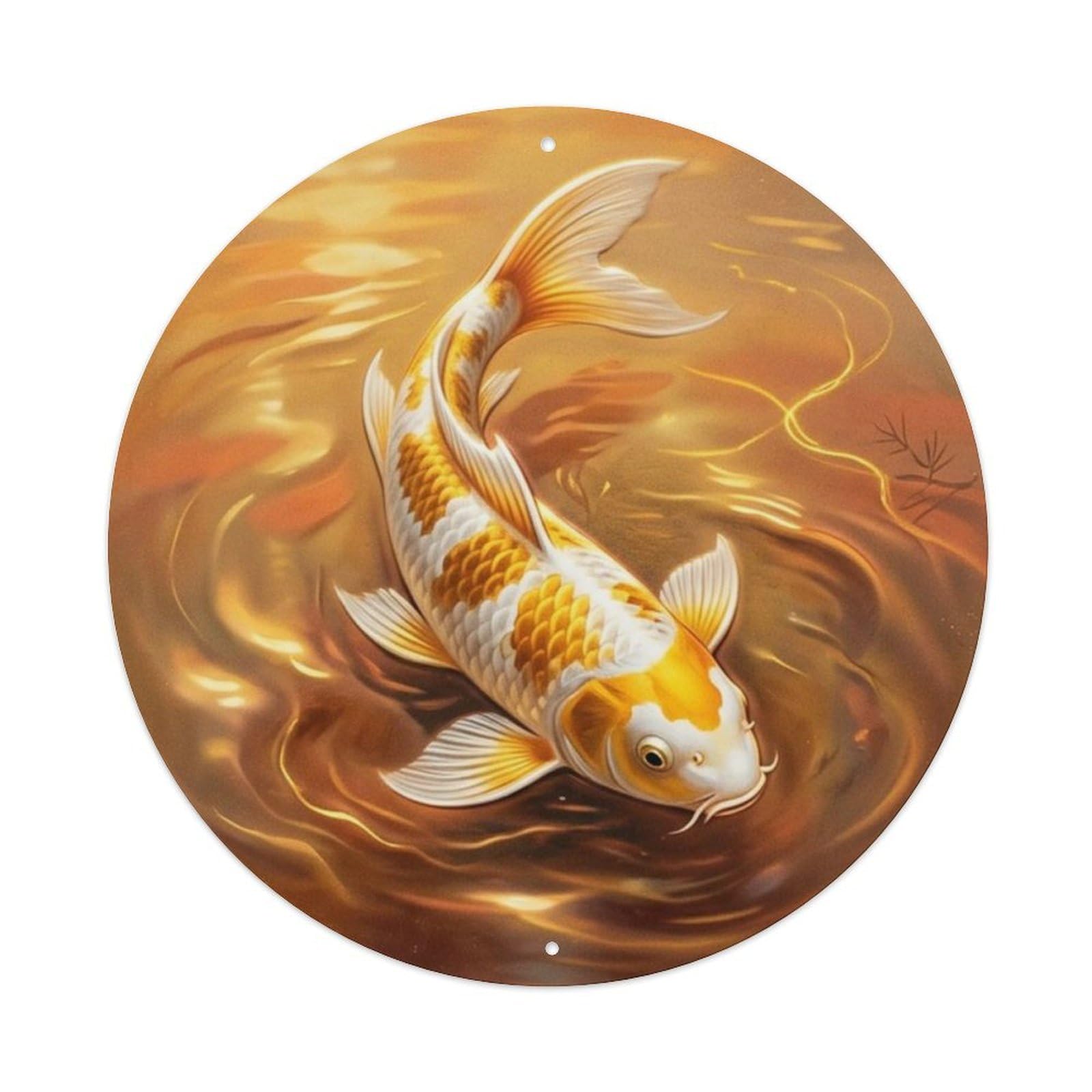 Fqcyn Style Koi Fish Amber Sunset Glow Bedroom Metal Tin Sign Plaque Wall Decor For Cafe, Club Bar, Office, Home Garden Round Metal Poster 8X8inch
