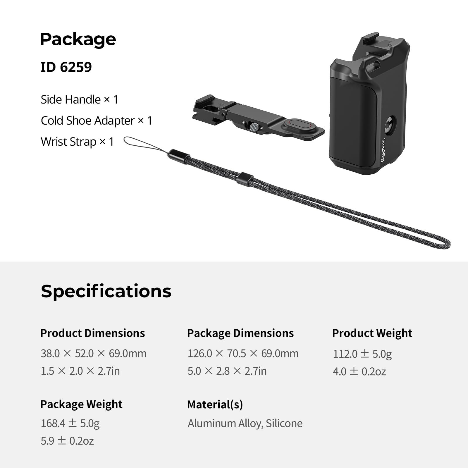 SmallRig Mango para DJI Osmo Action 6, agarre lateral de fotografía callejera con botón de obturación y zapata fría, compatible con SmallRig Action 6 Cage 5887/5888, correa de muñeca incluida para