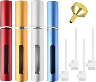 4Pcs Refillable Travel Perfume Atomiser 5ml Perfume Spray Bottle Perfume Travel Bottle Portable Mini Perfume Atomizer Empty Fragrance Bottles Containers with Funnel Perfume Dispenser for Aftershave