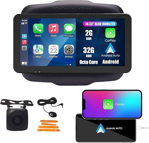 Kunfine Coche CarPlay Android Navegación Automática Estéreo GPS Radio Reverse Cámara Pantalla 10.33 "QLED Pantalla Táctil Headunit Tablet Pad Media