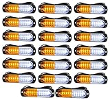 EASE2U E Emergency Strobe Lights, Universal Surface Mount Amber/White Emergency Warning Hazard Flashing Strobe Light Bar for Off Road Vehicle, ATVs, Truck (20PCS)
