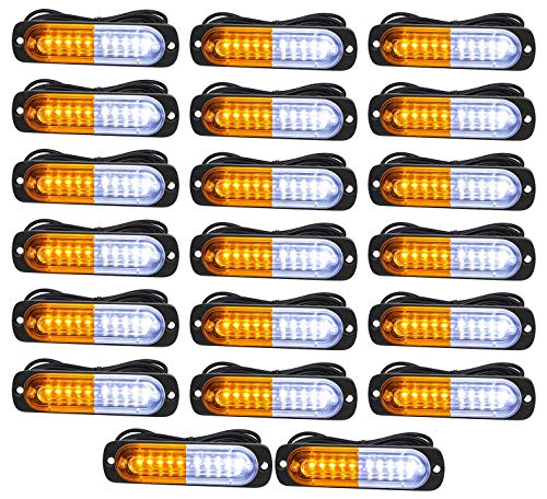 Hottest Sale Emergency Strobe Lights, Universal Surface Mount Amber/White Emergency Warning Hazard Flashing Strobe Light Bar for Off Road Vehicle, ATVs, Truck (20PCS)