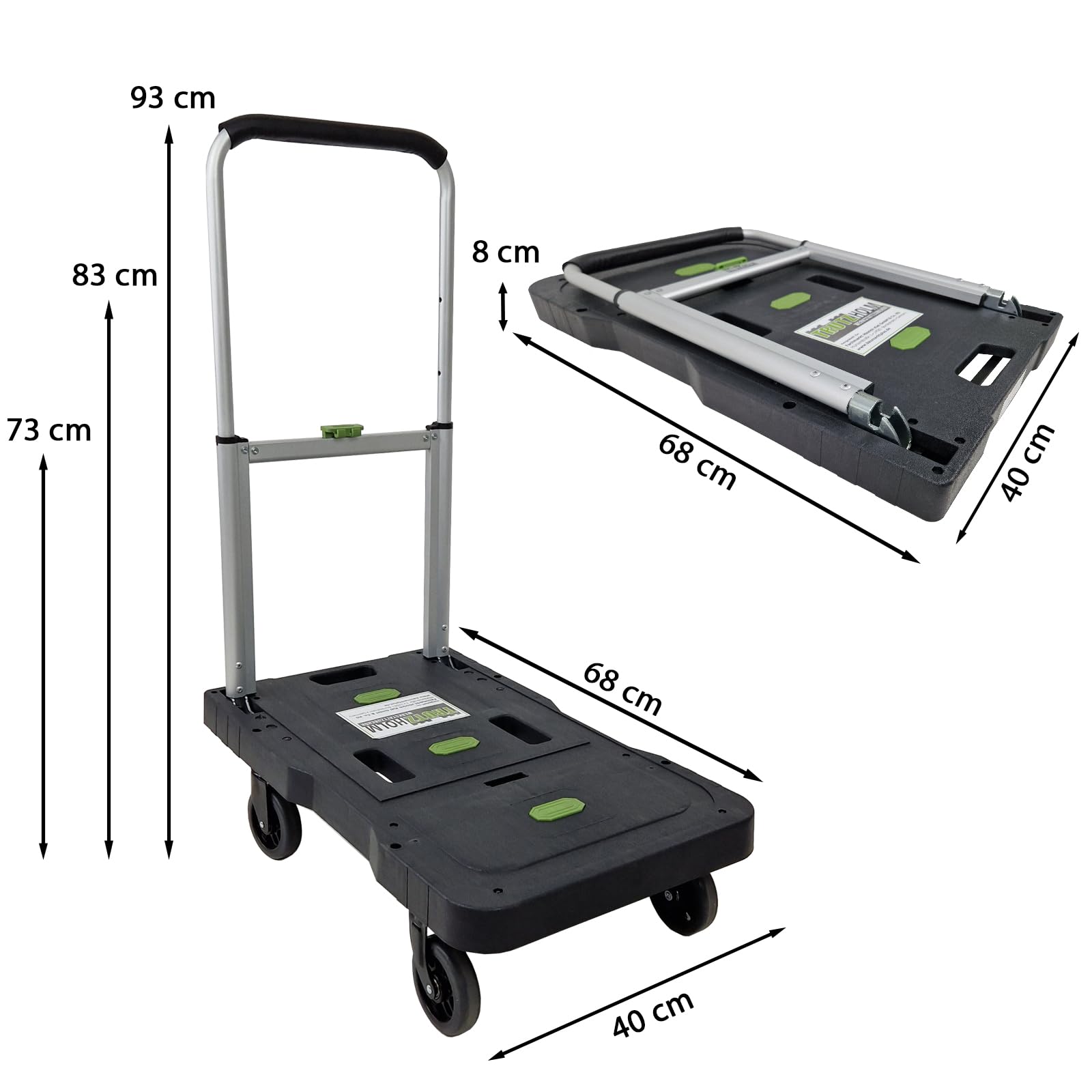 TRUTZHOLM Plattformwagen klappbar 150 kg Tragkraft Ladefläche 68x40 cm 3-Fach höhenverstellbare Teleskopstange Transportwagen Rollwagen Transportkarre Klappwagen Transporthilfe Handwagen