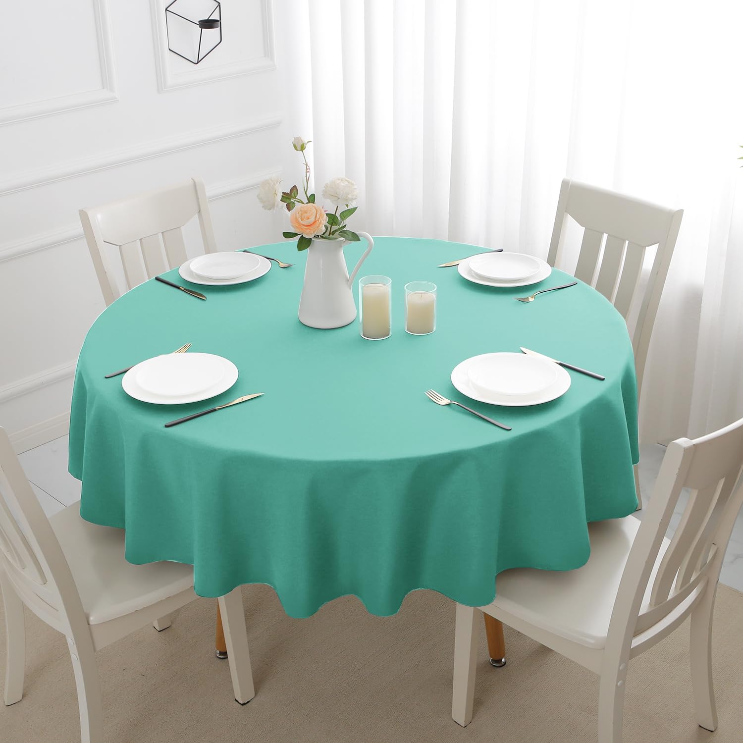 Romanstile Tovaglia Rotonda 140 cm Blu Teal Antimacchia - Perfetta per Decorazioni Estive, Giardino, Terrazza, Pranzi Estivi, Colore Blu Teal Raffinato, Idrorepellente, 4-6 Posti