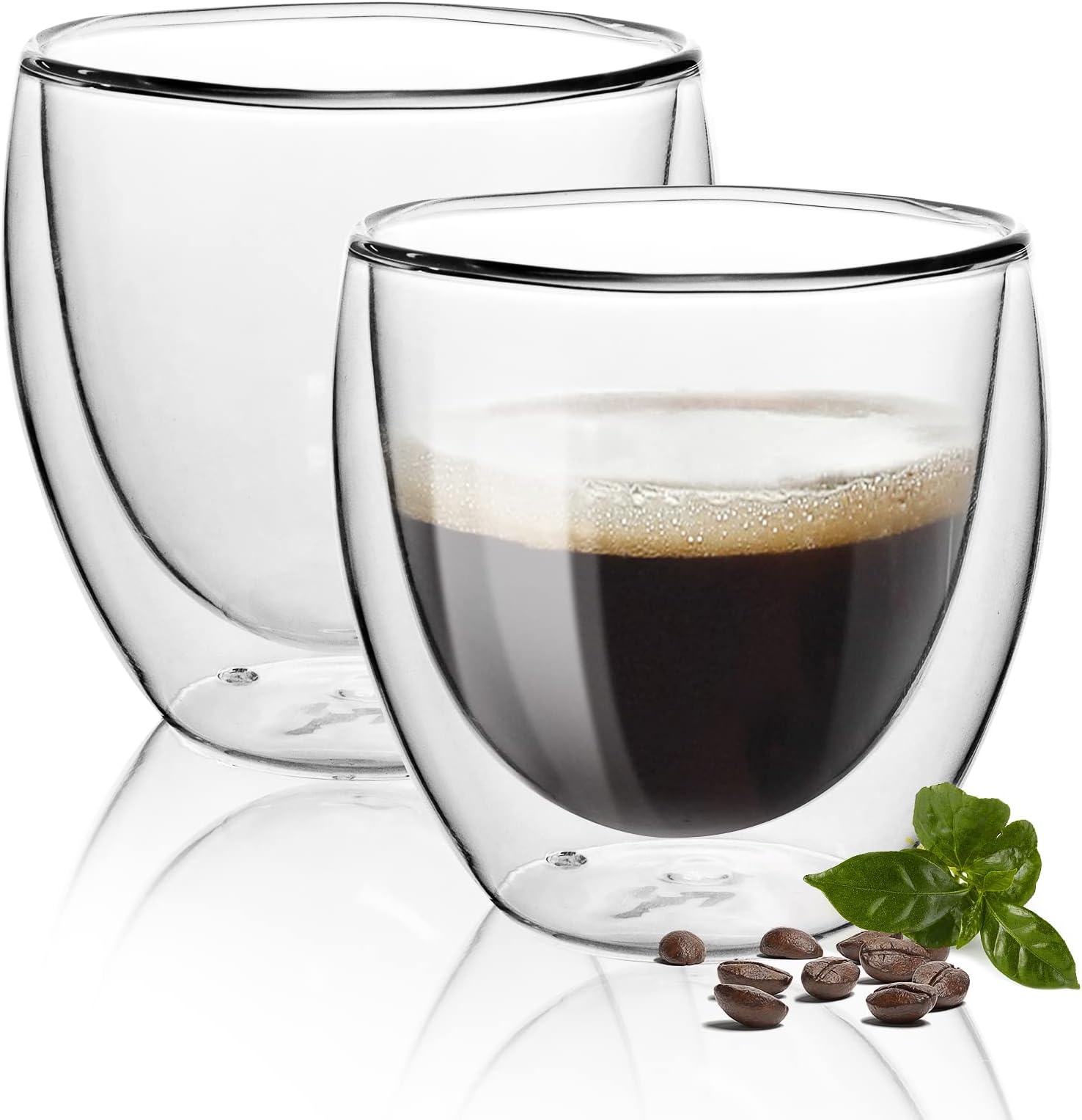 Top-spring Double Walled Glass Coffee Cups, Insulated Latte Glasses Mugs, 9 x 8 cm, Mug Tea Cups, Heat Resistant, Cappuccino Espresso Cup (2x250ml)