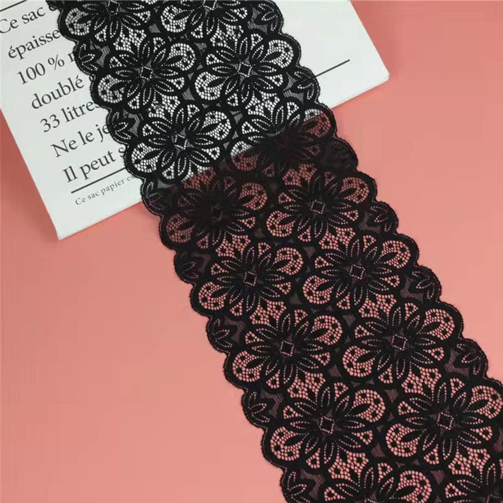 7in*5Yard Soft & Stretch Black Lace Fabric Roll Runner for Wedding Clothes or DIY Craft Decoration