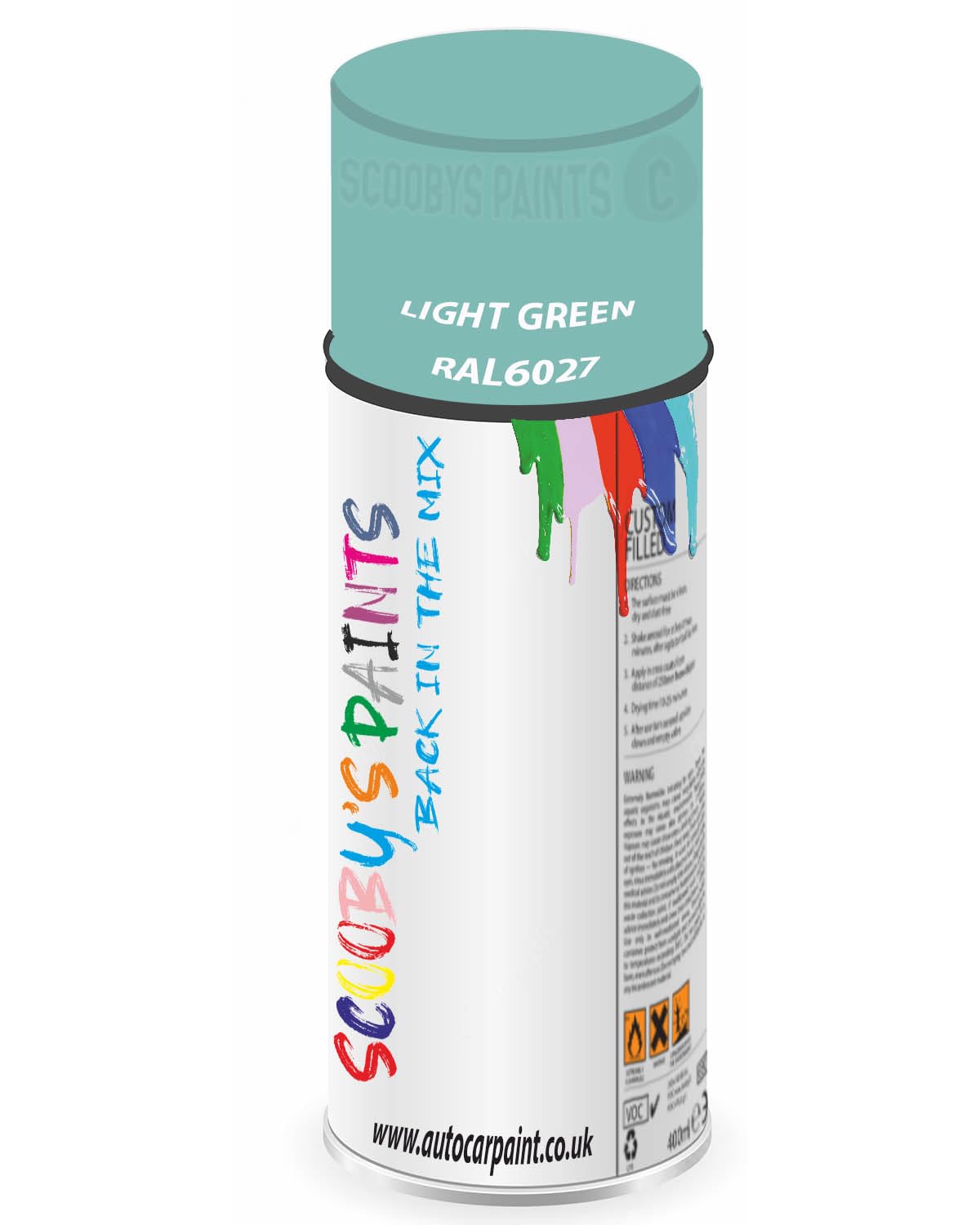 SCOOBYS PAINTS BACK IN THE MIX RAL6027 Light green 400ML Aerosol Spray Paint RAL Colour Can Gloss Shinny Finish DIY Indoor/Outdoor Wood Plastic Metal Heat Resistant Steel